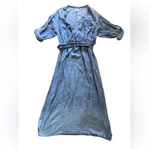 Wash Lab Blue Chambray Crossover Midi Dress | Small